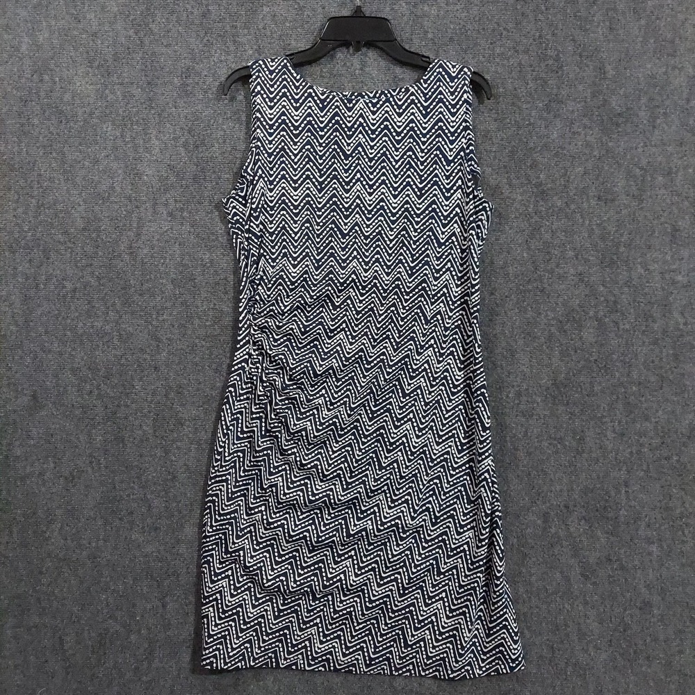 J McLaughlin Dress Womens Large Blue Chevron Sleeveless Sheath Stretch Coastal